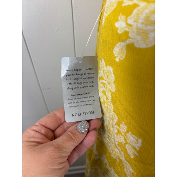 Lulus Yellow Floral Wrap Maxi Dress Short Flutter Sleeve Tie Waist M - Picture 5 of 7